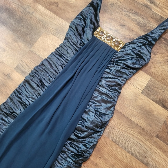 Nicole Miller Collection Ruched Drape Jewel Navy Metalic Dress Size 8 - Picture 3 of 10